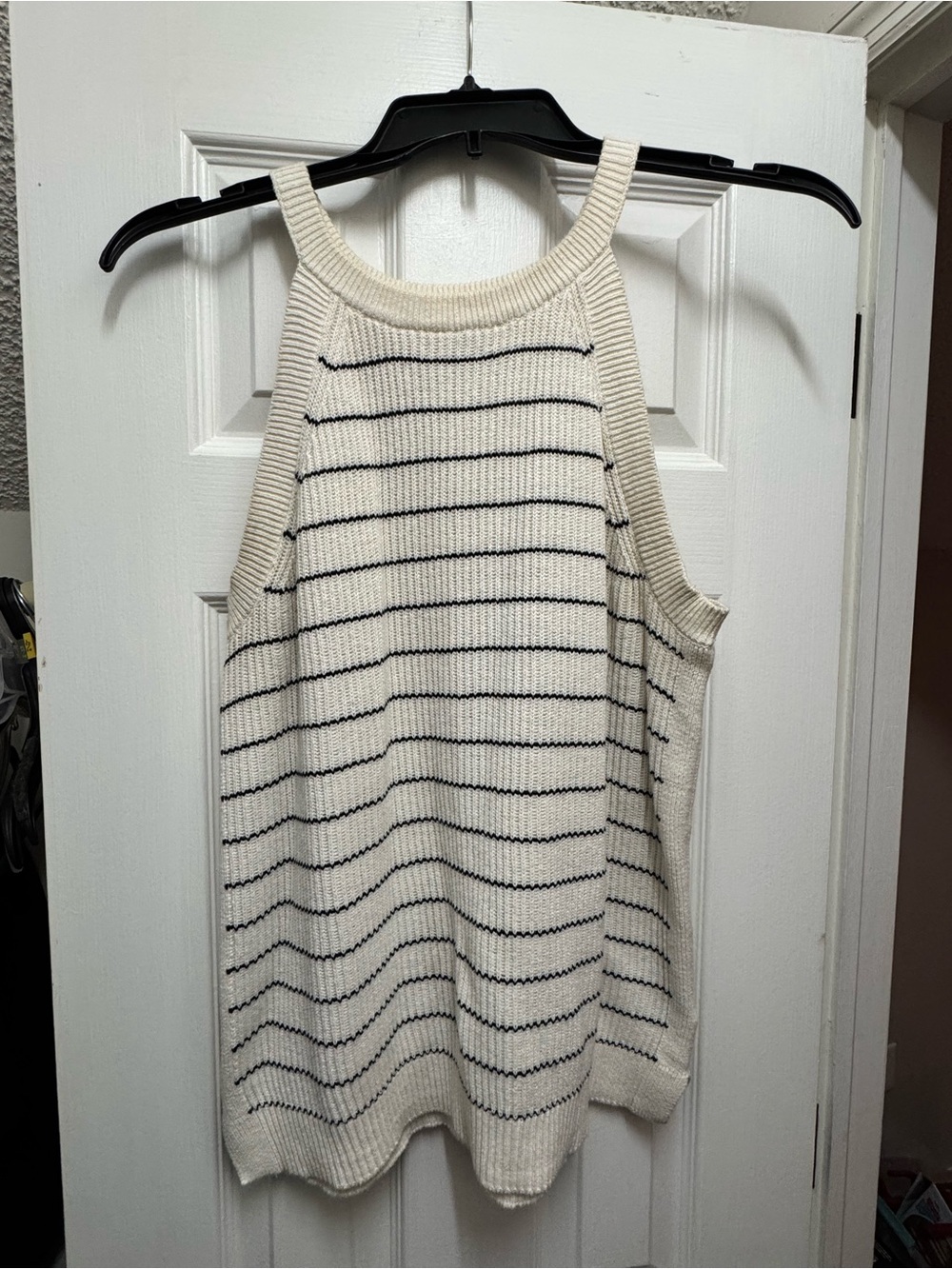 Old Navy Cream Knit Tank with Black Stripes